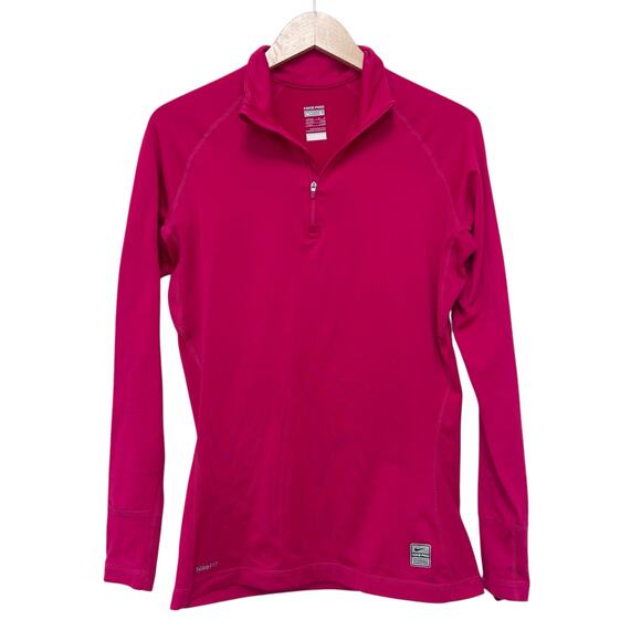 Nike Pro Pink Quarter Zip Pullover Shirt Sz L - Picture 1 of 8